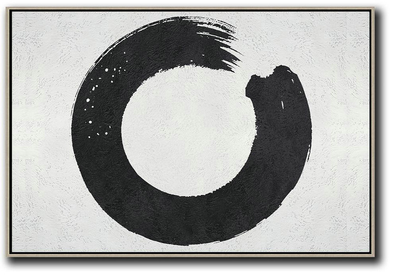 Giant Canvas Wall Art,Oversized Horizontal Minimalist Circle Art On Canvas, Black And White Minimalist Painting - Huge Canvas Art On Canvas